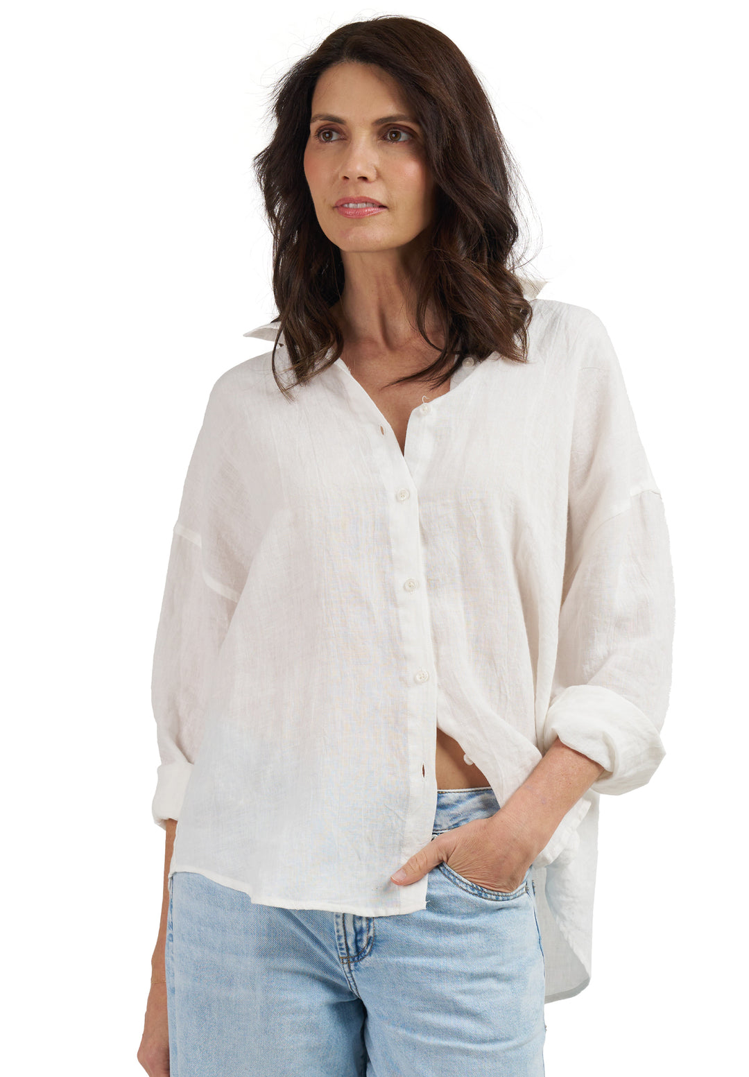 Exalina White Crinkle Linen Oversized Shirt