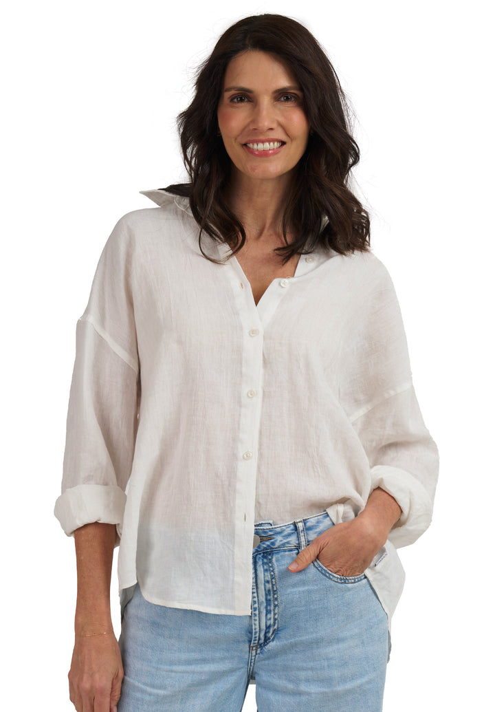 Exalina White Crinkle Linen Oversized Shirt