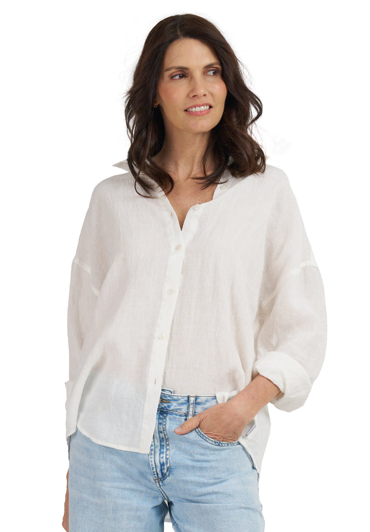 Exalina White Crinkle Linen Oversized Shirt