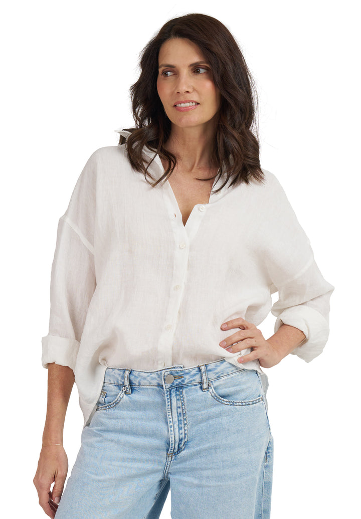 Exalina White Crinkle Linen Oversized Shirt