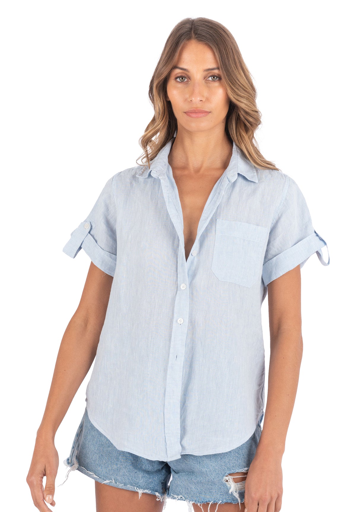 Febe-SS Sky Blue Linen Camp Shirt