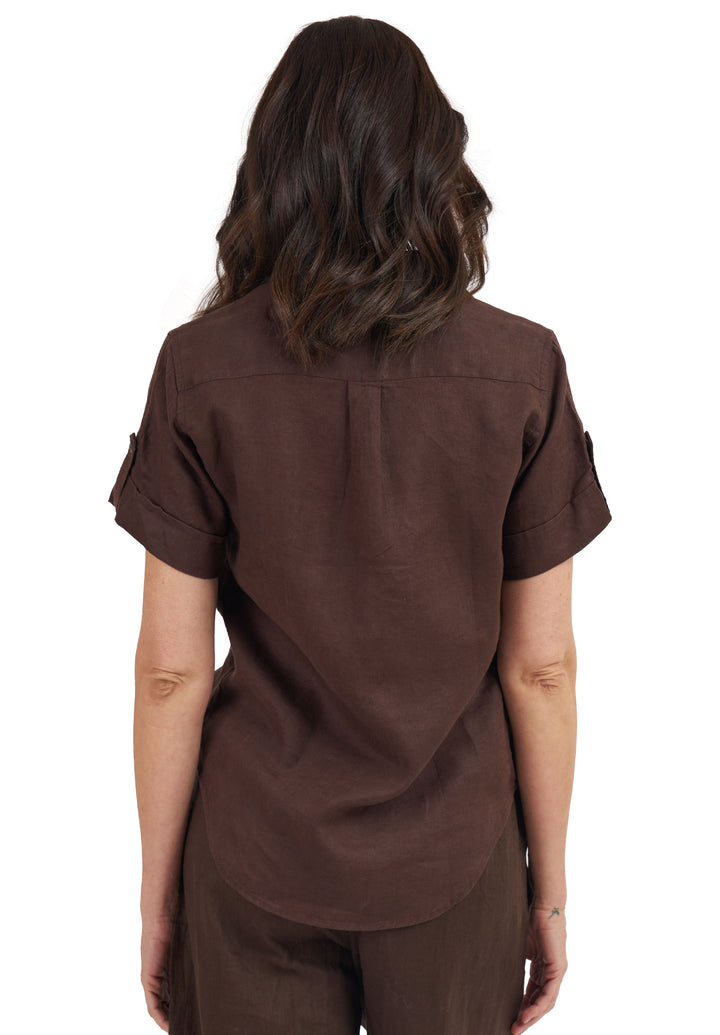 Febe-SS Coffee Linen Camp Shirt