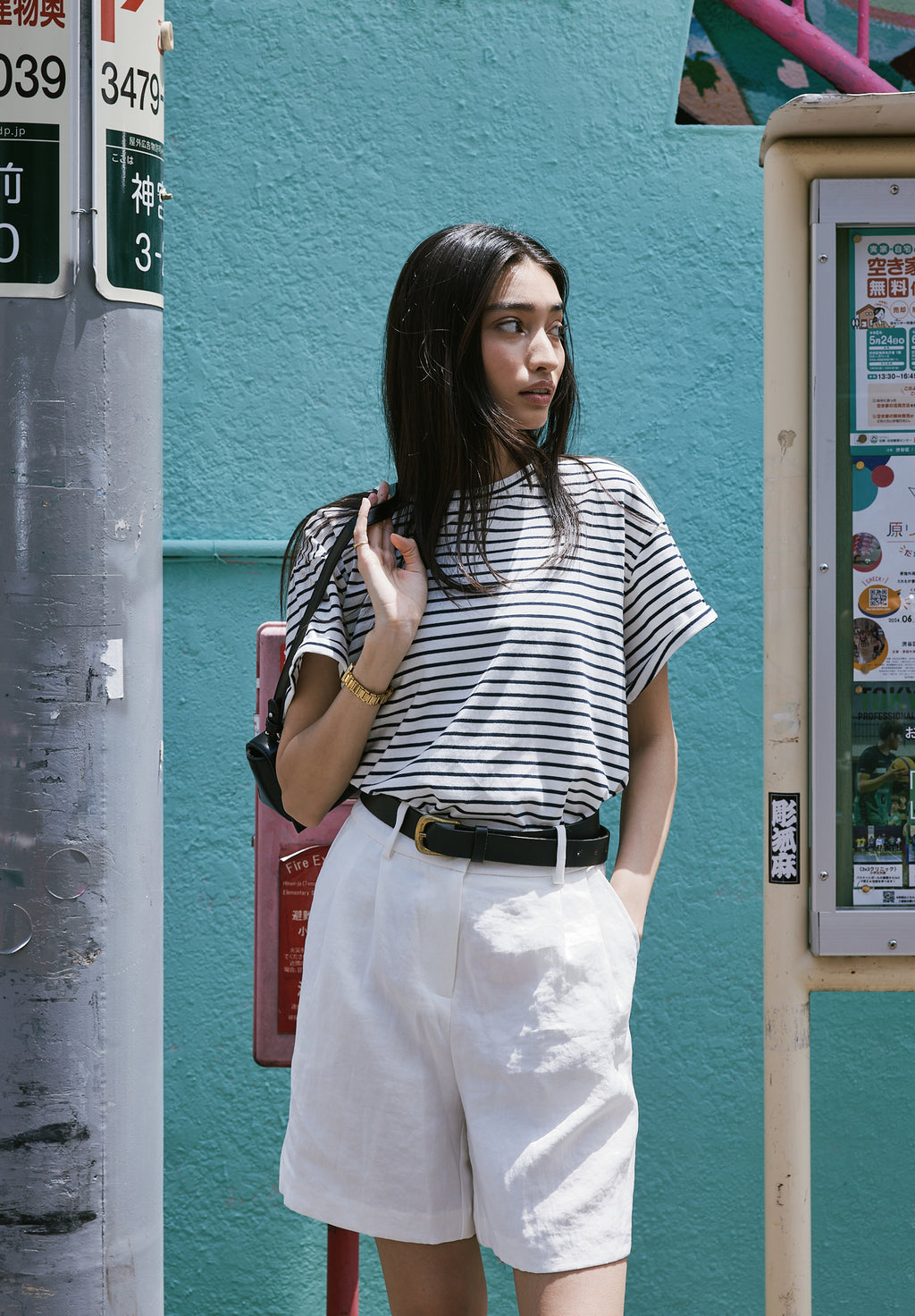Francy-Cotton White Blue Stripes Rolled Sleeve T-Shirt