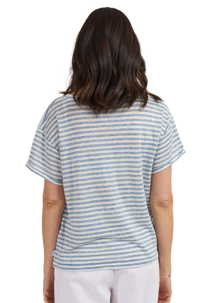 Francy-Linen Denim Stripes Rolled Sleeve T-Shirt