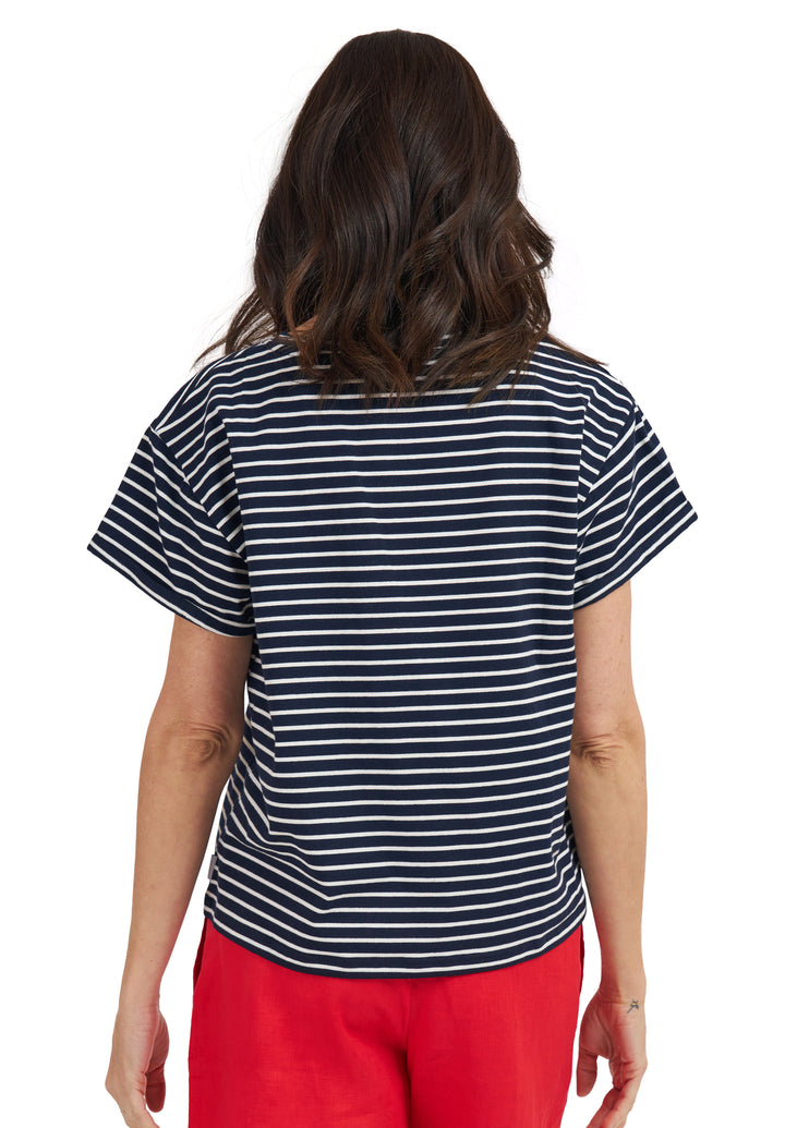 Francy-Cotton  Navy Stripes Rolled Sleeve T-Shirt