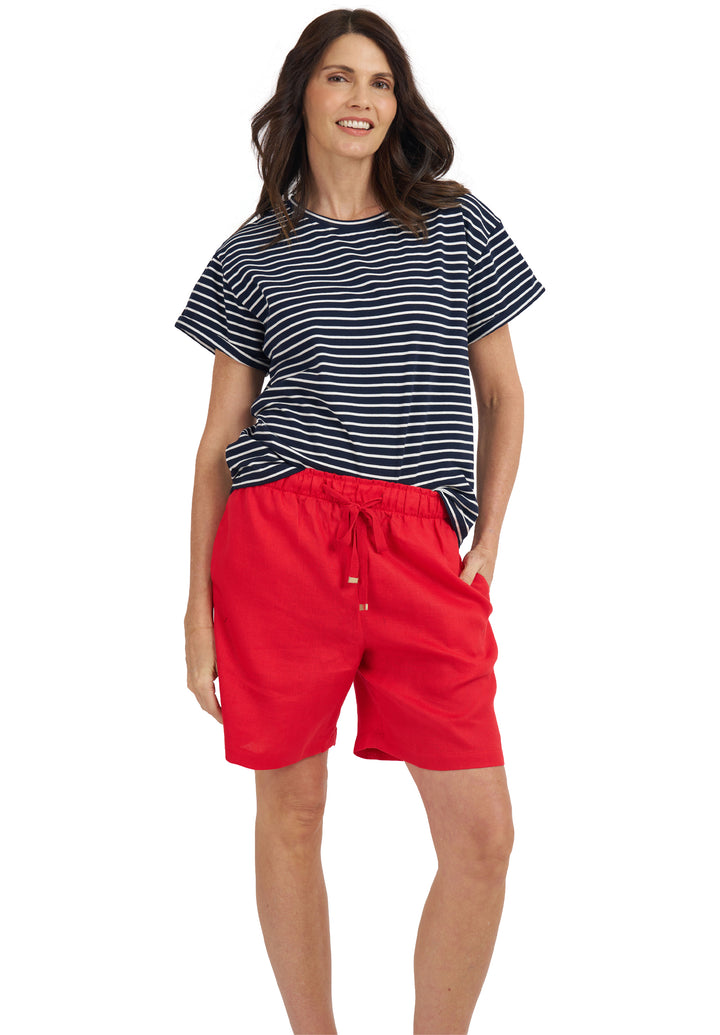 Francy-Cotton  Navy Stripes Rolled Sleeve T-Shirt