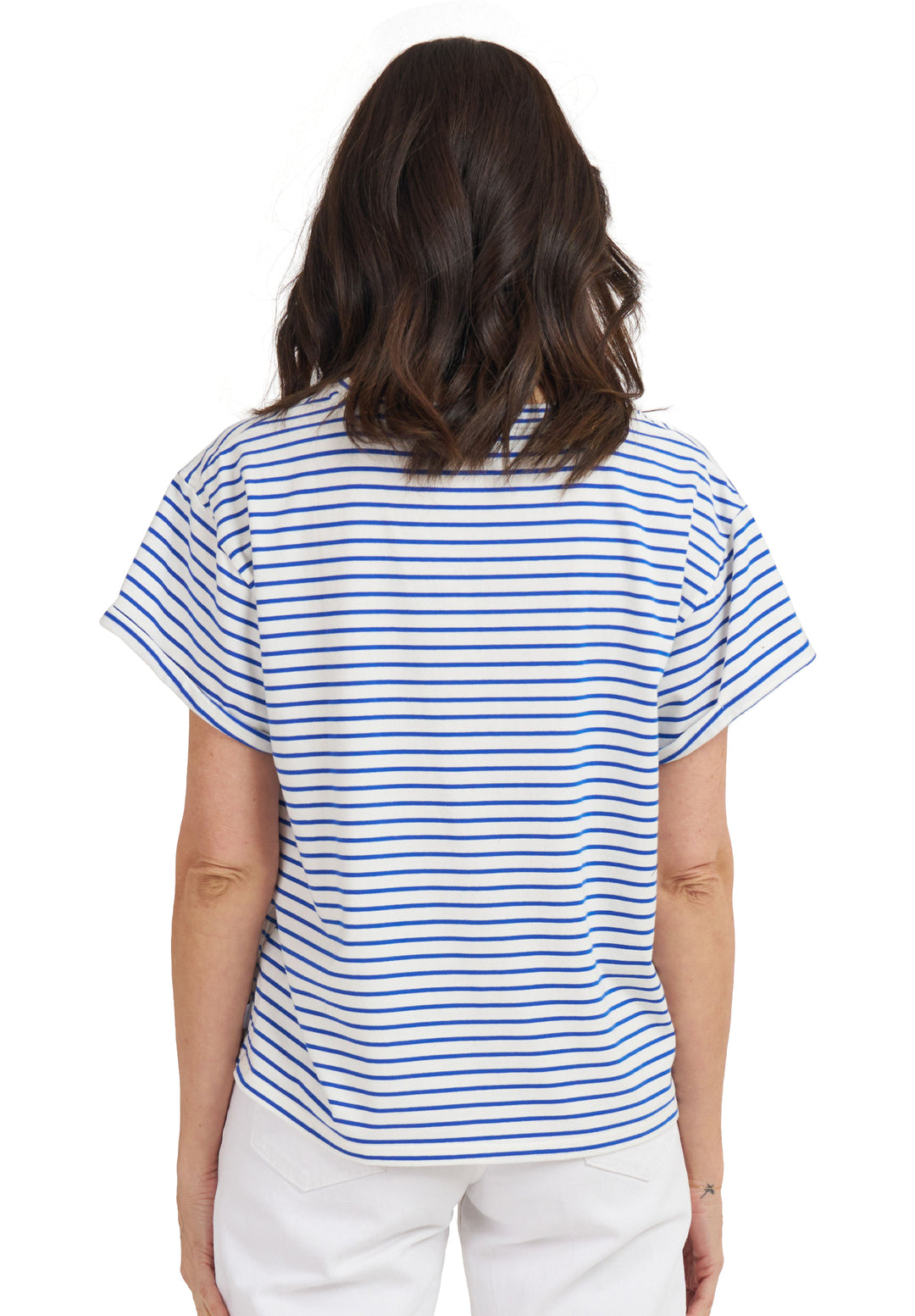 Francy-Cotton Royal Blue Stripes Rolled Sleeve T-Shirt