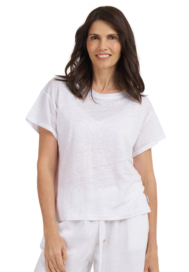 Francy-Linen White Rolled Sleeve T-Shirt