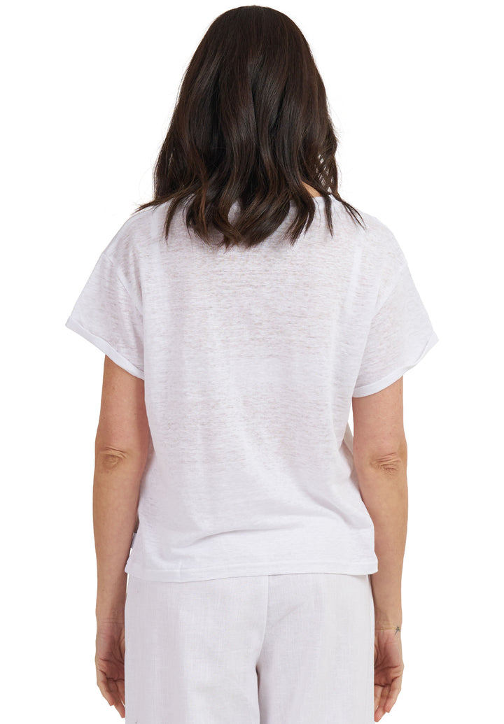 Francy-Linen White Rolled Sleeve T-Shirt