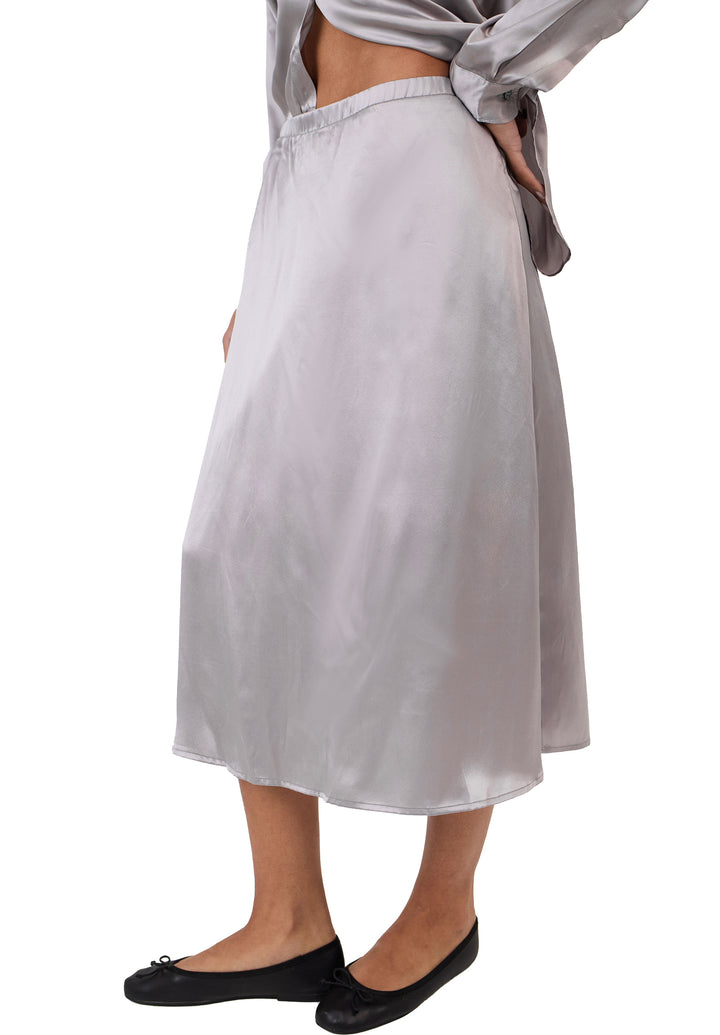 Maddie-Silk Charcoal Midi Skirt