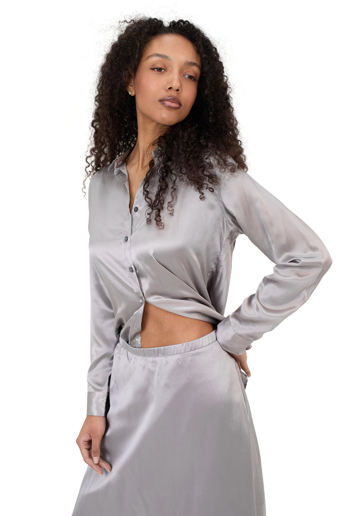 Maddie-Silk Charcoal Midi Skirt