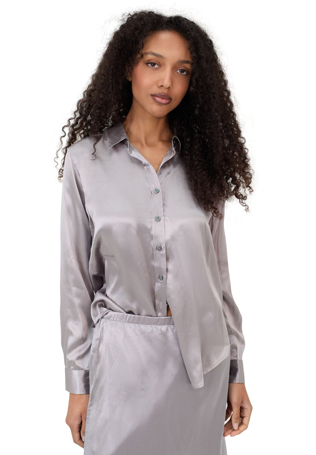Satin-Silk Grey Classic Charmeuse Silk Shirt