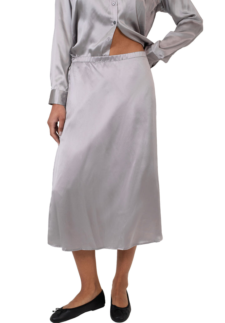 Maddie-Silk Charcoal Midi Skirt