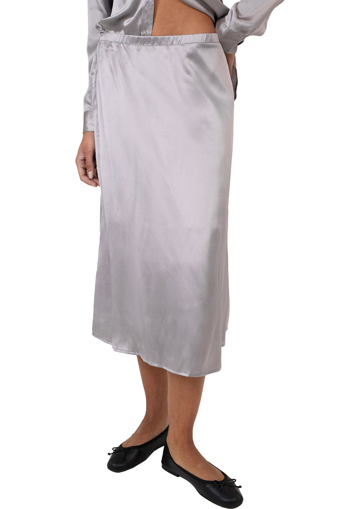 Maddie-Silk Charcoal Midi Skirt