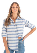 Iris Hera Blue Horizontal Stripes Classic Fit Linen Shirt