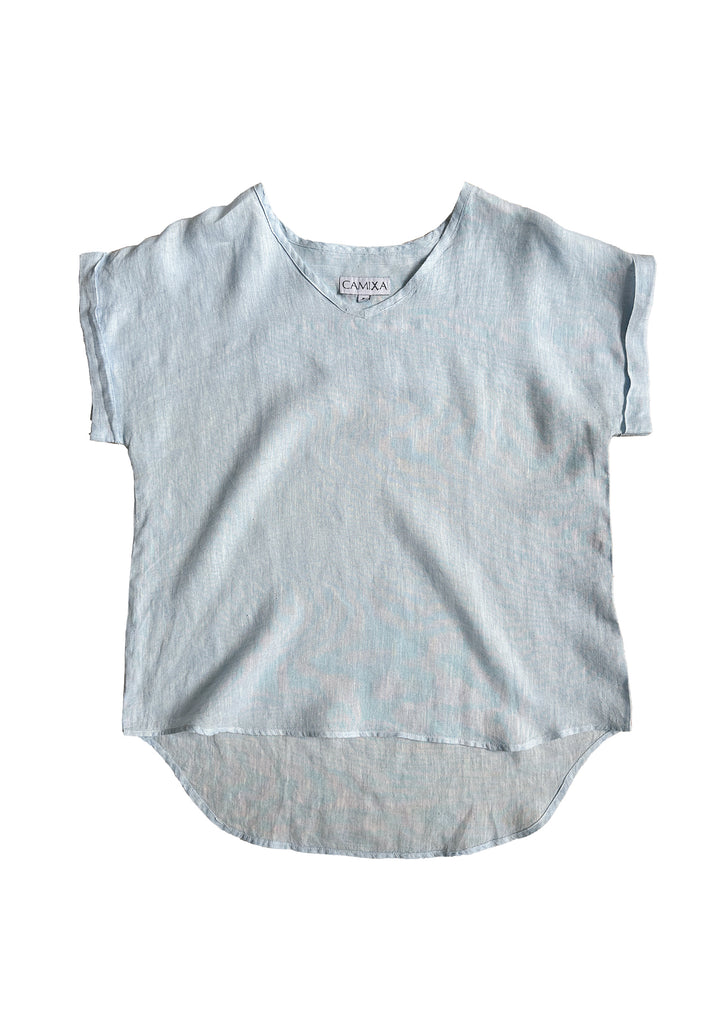 Martina Sky Blue Melange Linen T-Shirt