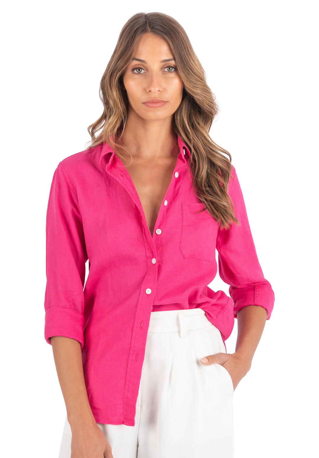 Iris Fuxia pink Linen Shirt