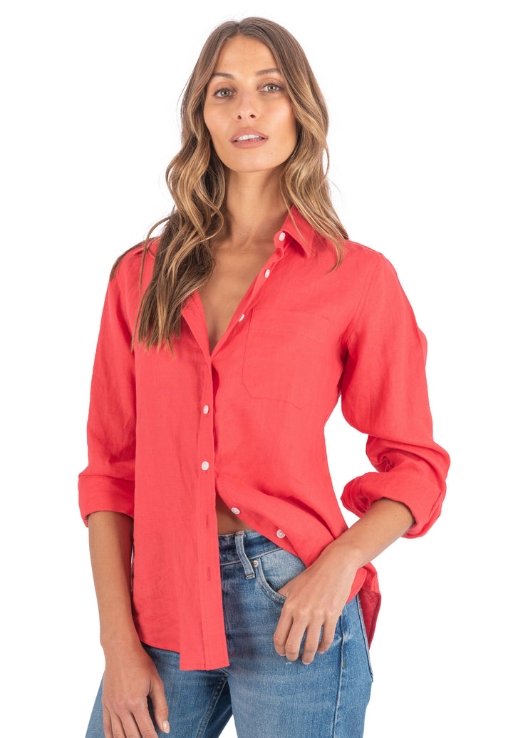 Iris Coral Classic Fit Linen Shirt