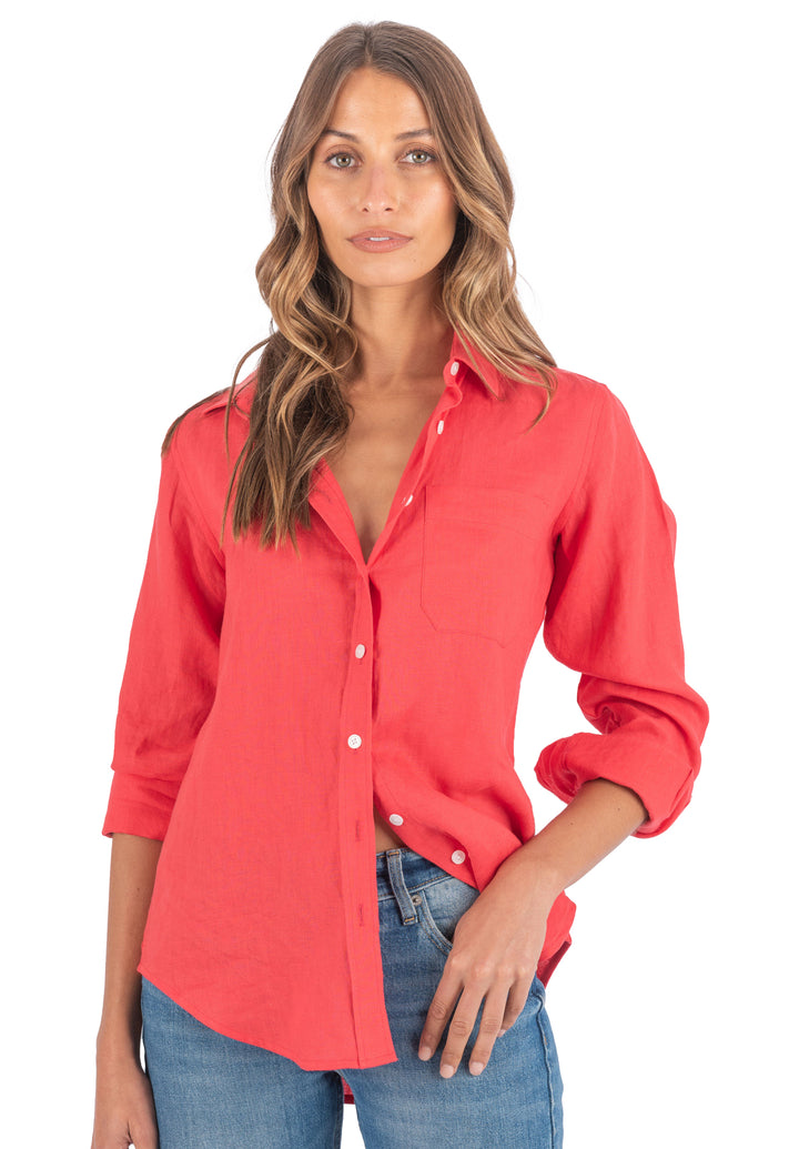 Iris Coral Classic Fit Linen Shirt