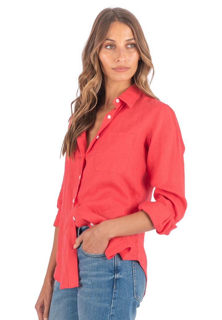 Iris Coral Classic Fit Linen Shirt