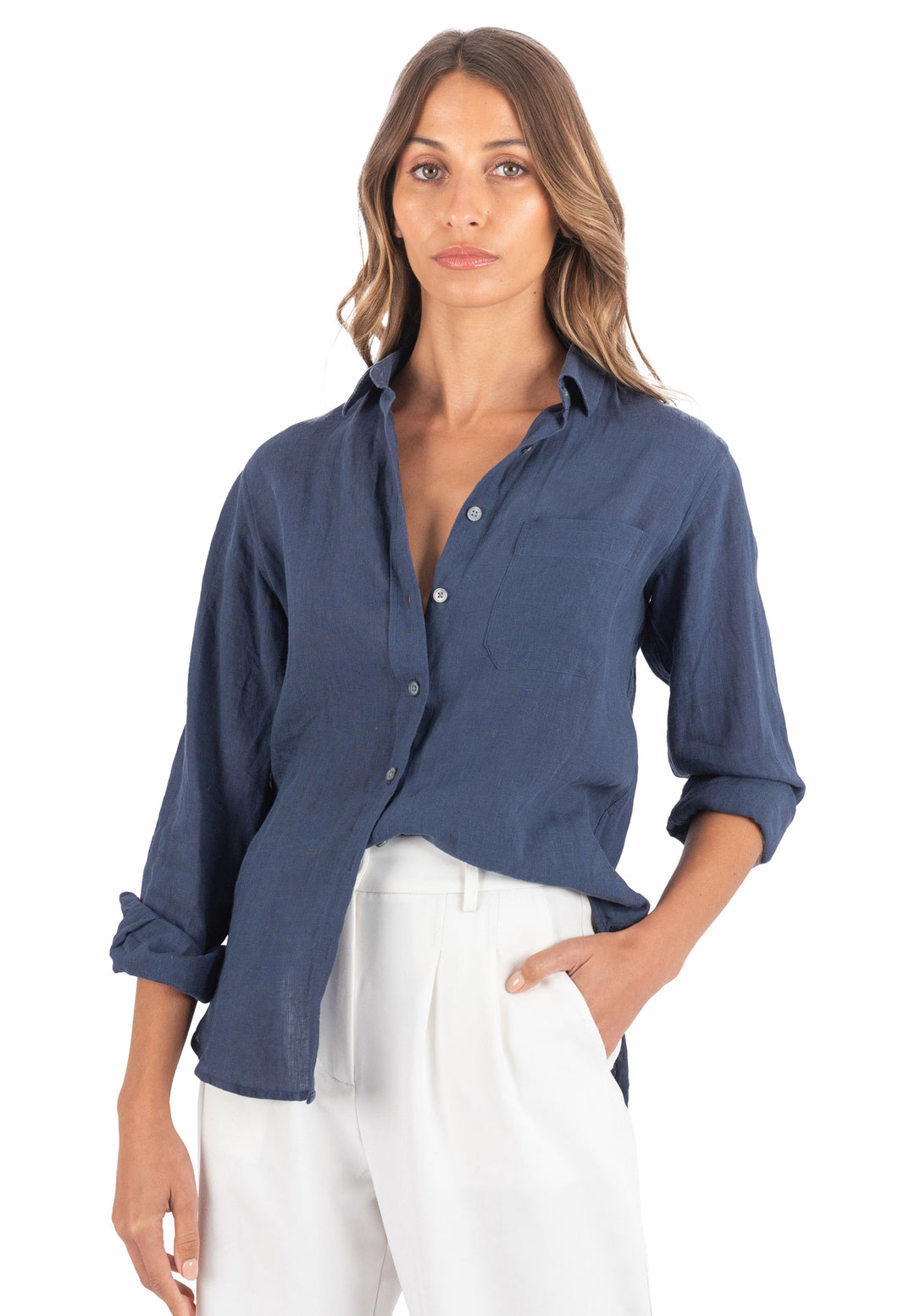 Iris Washed Blue Classic Fit Linen Shirt