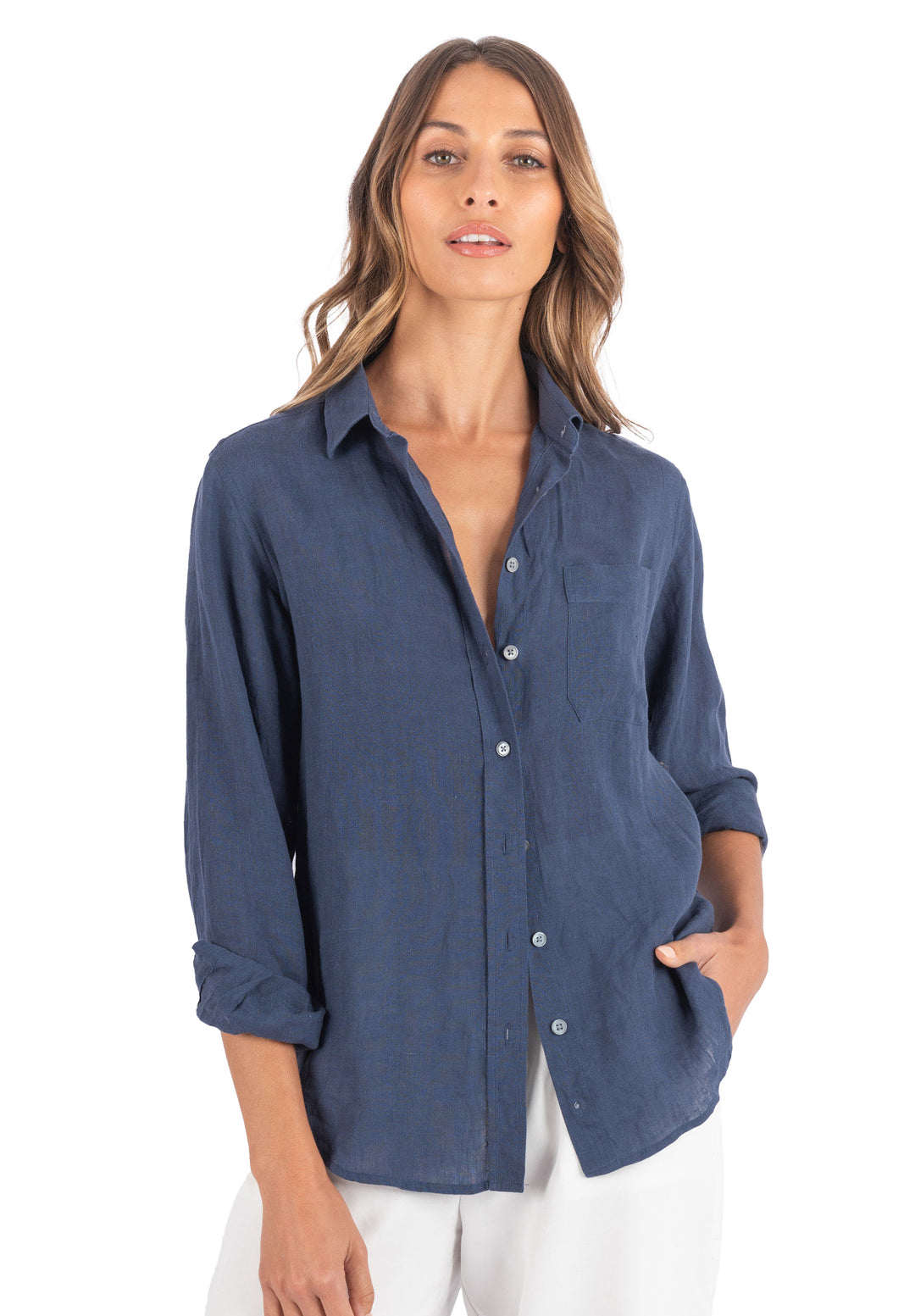 Iris Washed Blue Classic Fit Linen Shirt