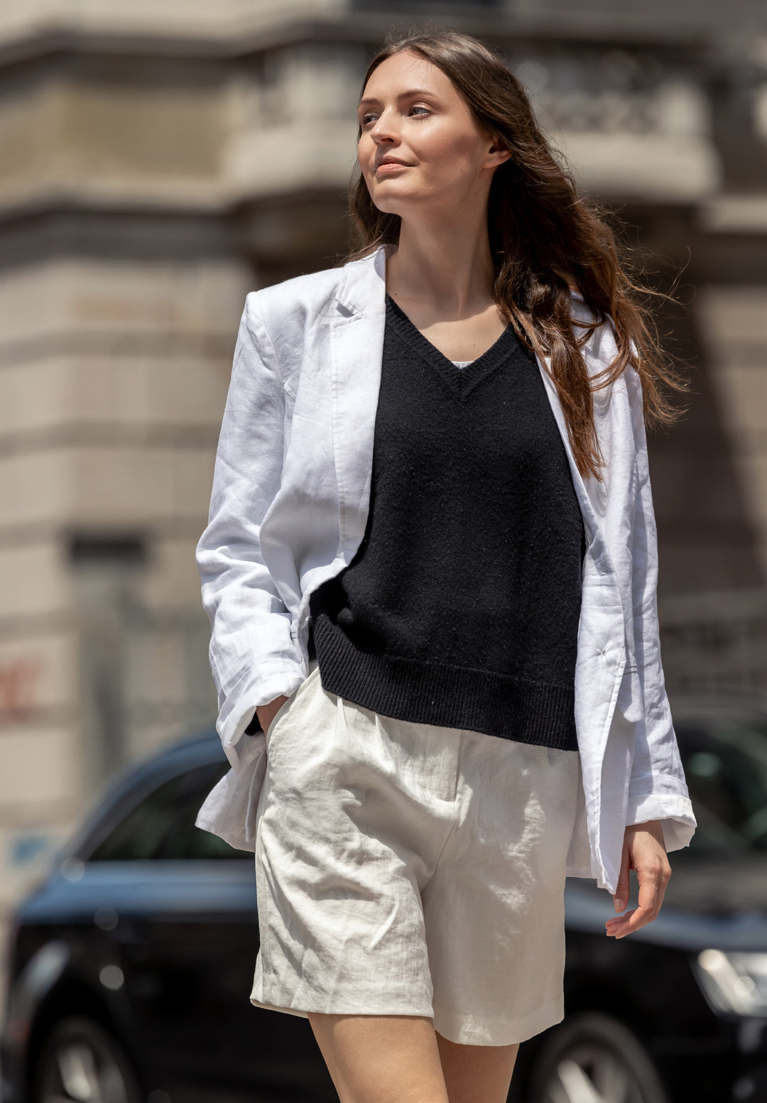 Jackie White Oversized Linen Blazer - Main Image