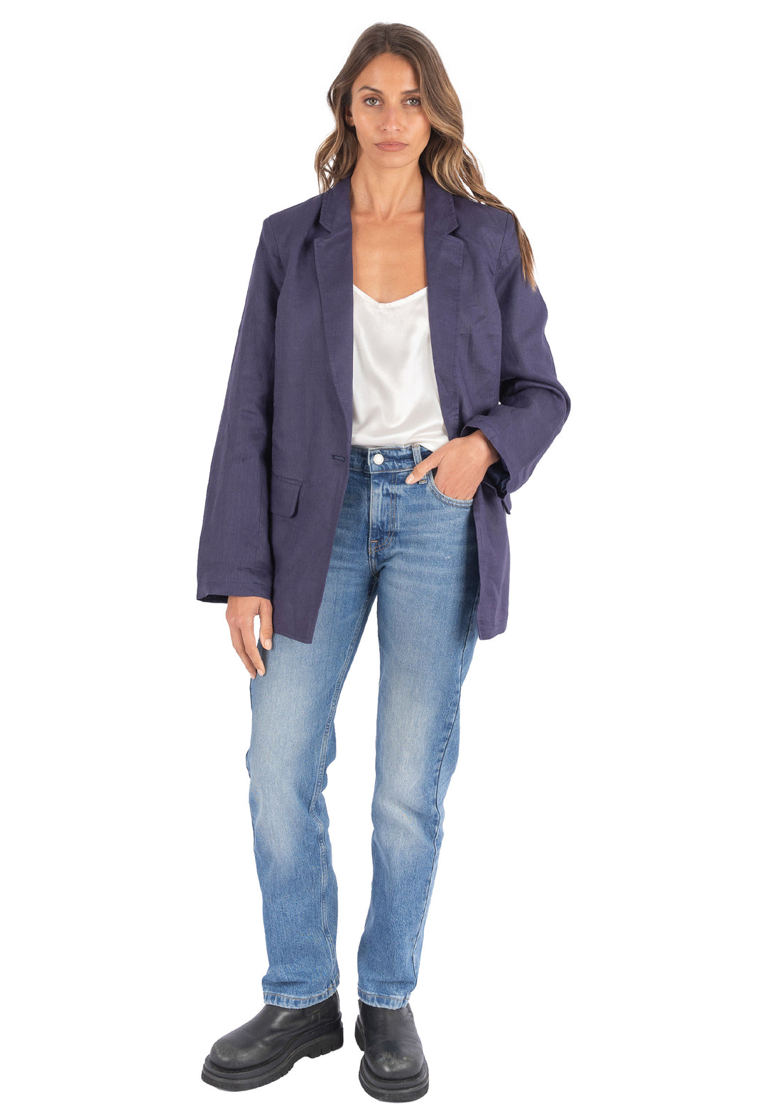 Jackie Blue Oversized Linen Blazer – CAMIXA - Main Image