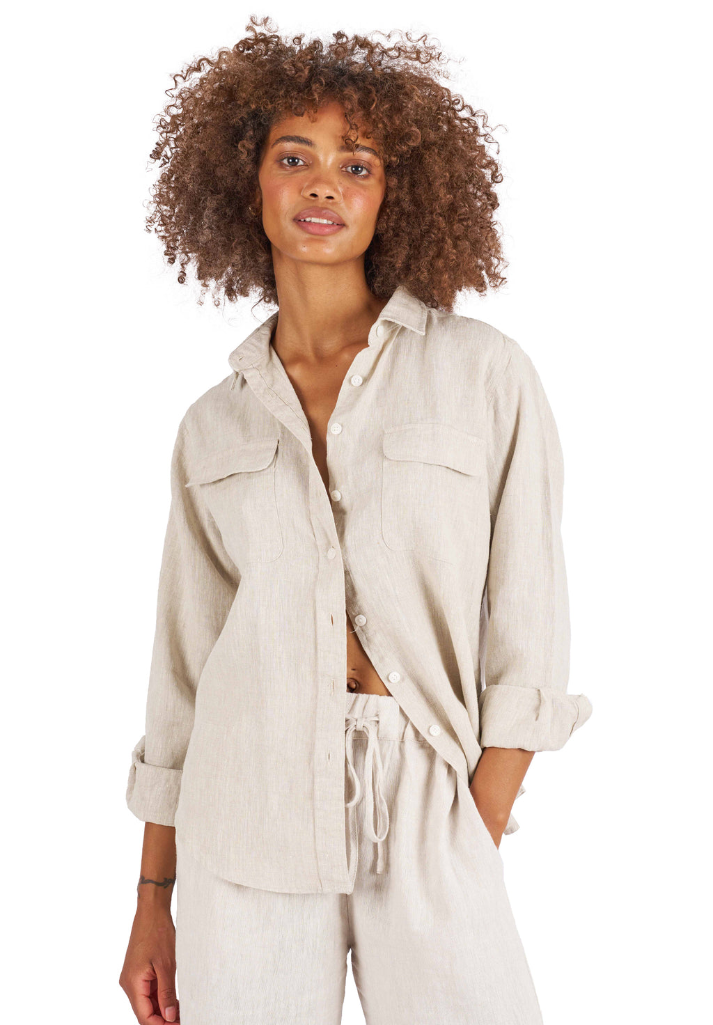 Lete-Linen Natural Classic Linen Shirt with Pockets