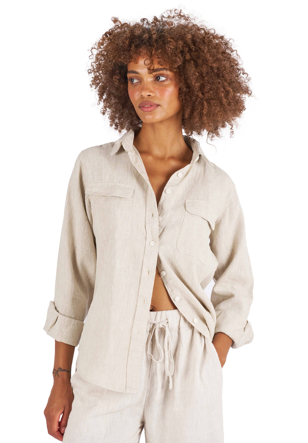 Lete-Linen Natural Classic Linen Shirt with Pockets
