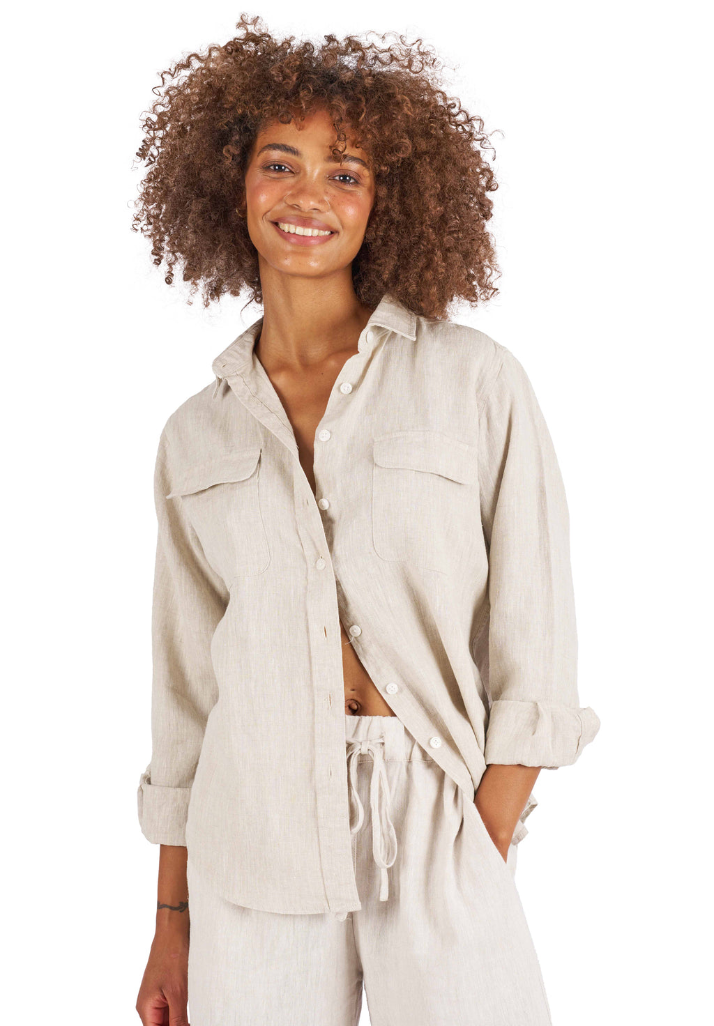Lete-Linen Natural Classic Linen Shirt with Pockets