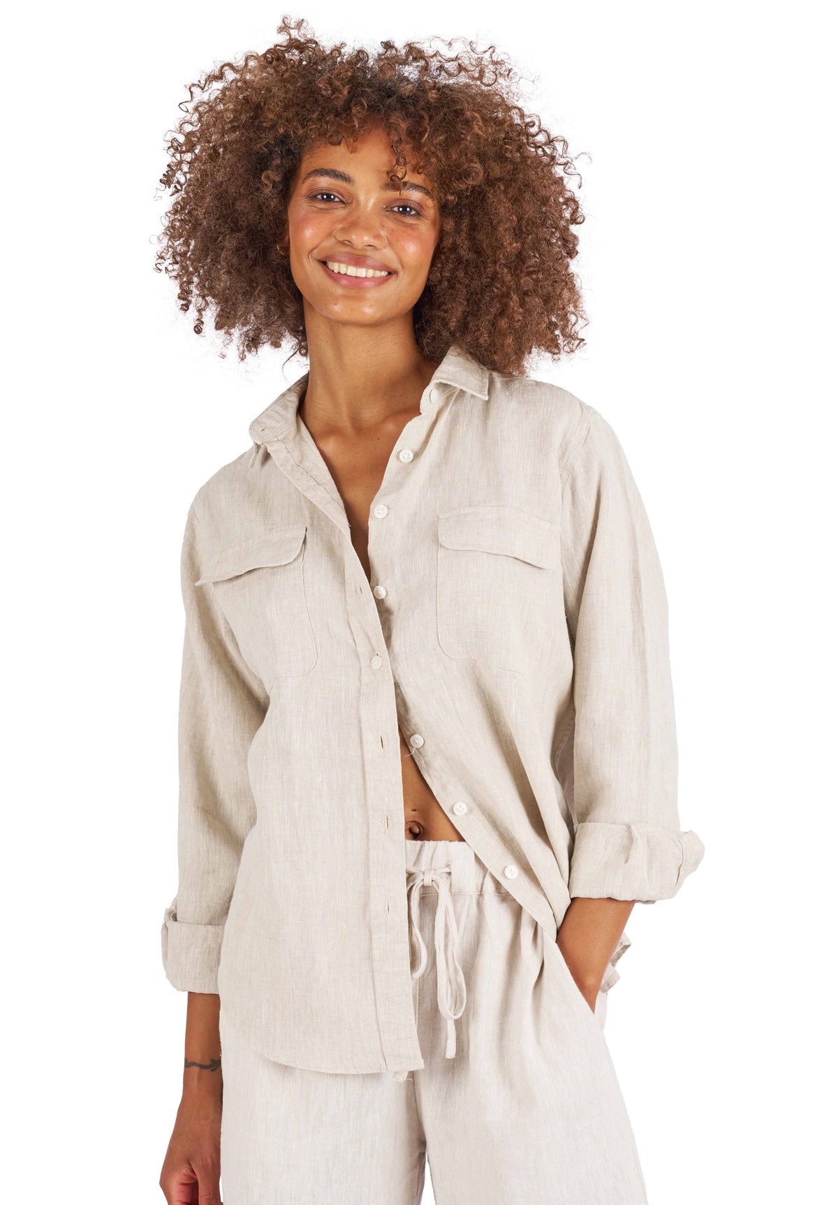 Lete-Linen Natural Classic Linen Shirt with Pockets