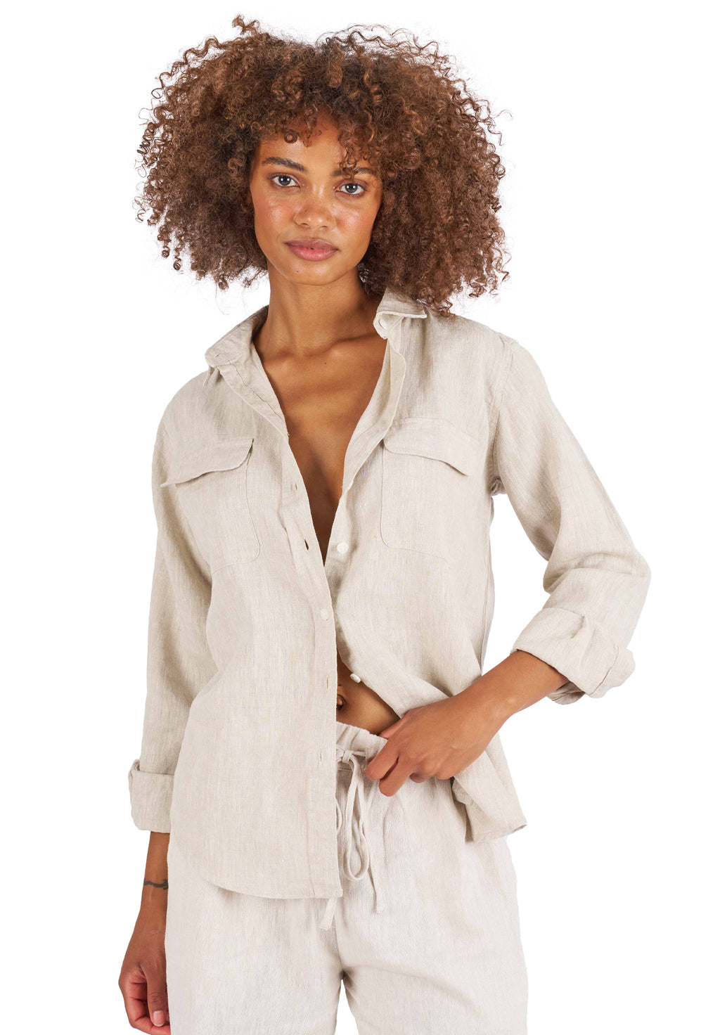 Lete-Linen Natural Classic Linen Shirt with Pockets