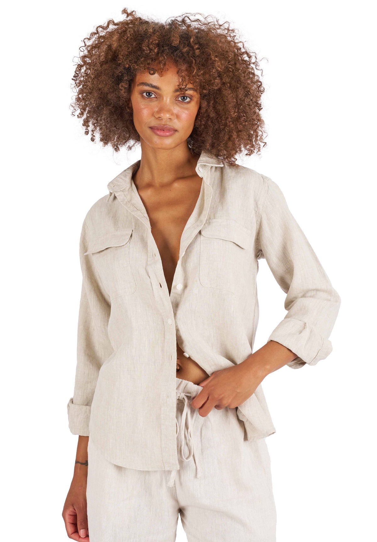 Lete-Linen Natural Classic Linen Shirt with Pockets
