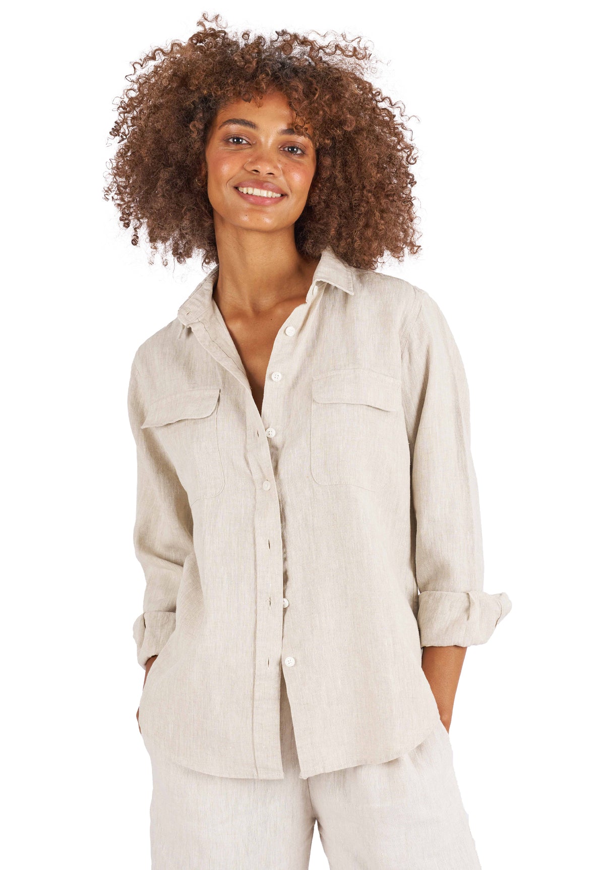 Lete-Linen Natural Classic Linen Shirt with Pockets