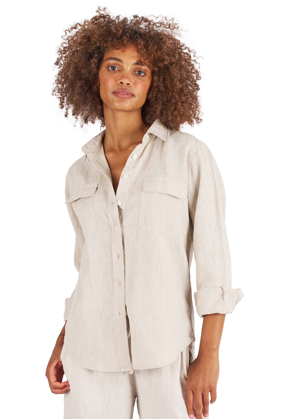 Lete-Linen Natural Classic Linen Shirt with Pockets