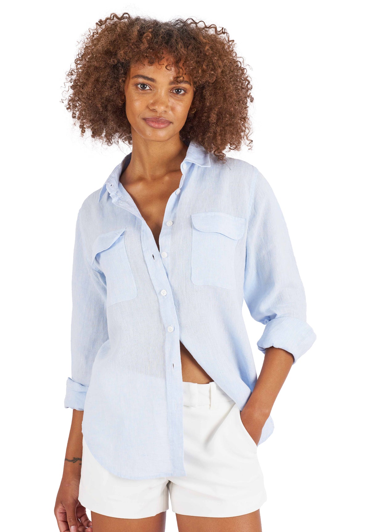 Lete-Linen Sky Blue Classic Linen Shirt with Pockets