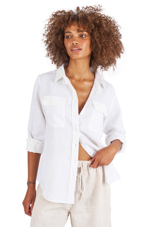 Lete-Linen White Classic Linen Shirt with Pockets