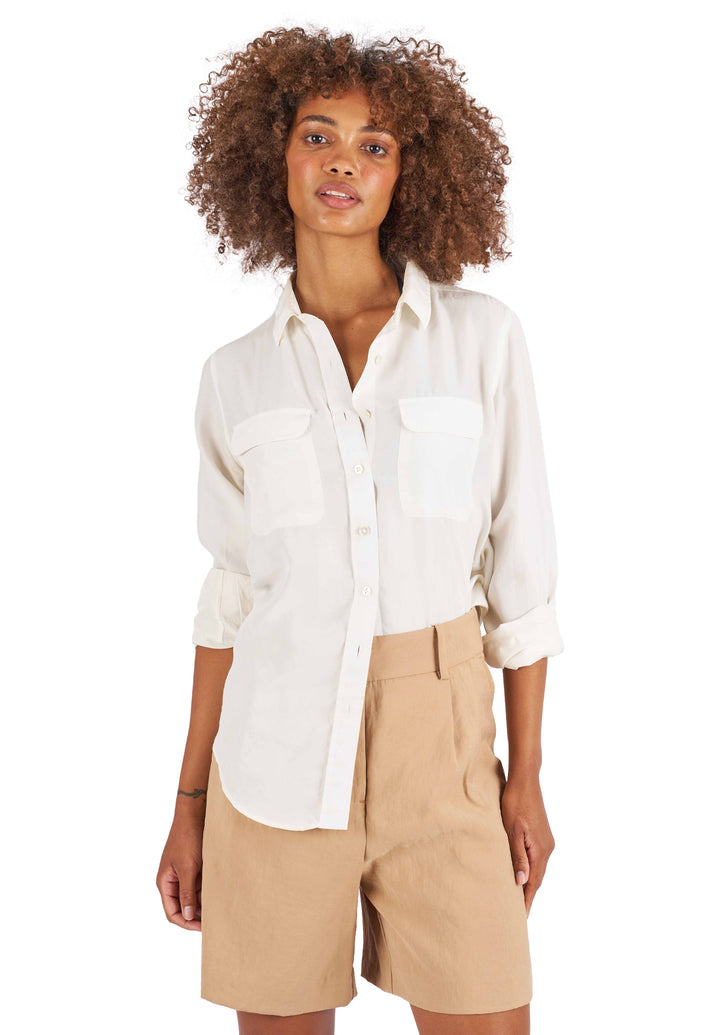 Lete Silk White, Sand Washed Shirt with pockets