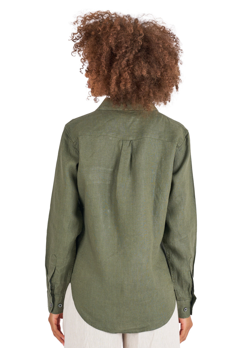 Lete-Linen Olive Green Classic Linen Shirt with Pockets