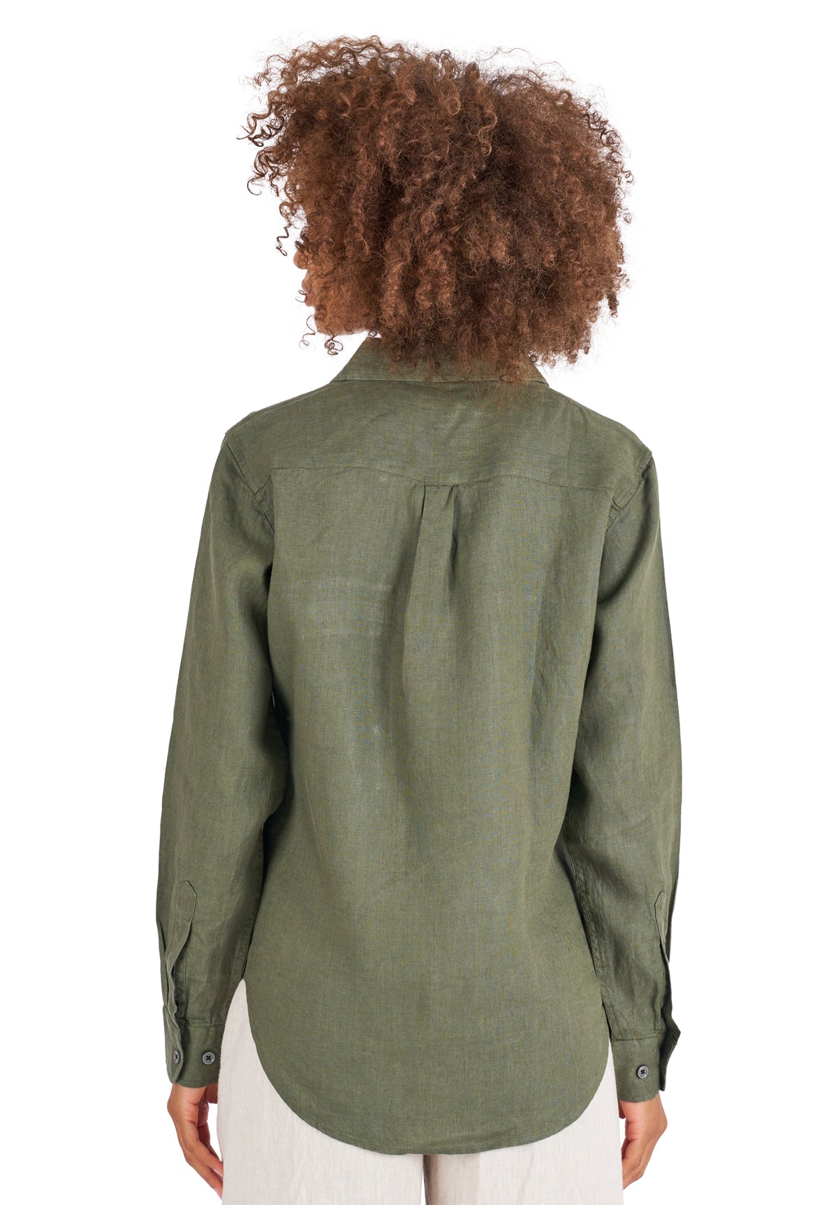 Lete-Linen Olive Green Classic Linen Shirt with Pockets