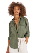Lete-Linen Olive Green Classic Linen Shirt with Pockets
