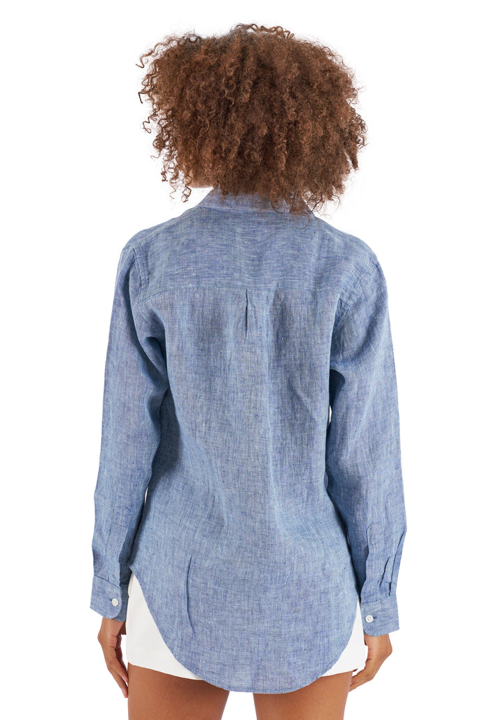 Lina Blue Melange,  Slim-Fit Linen Shirt