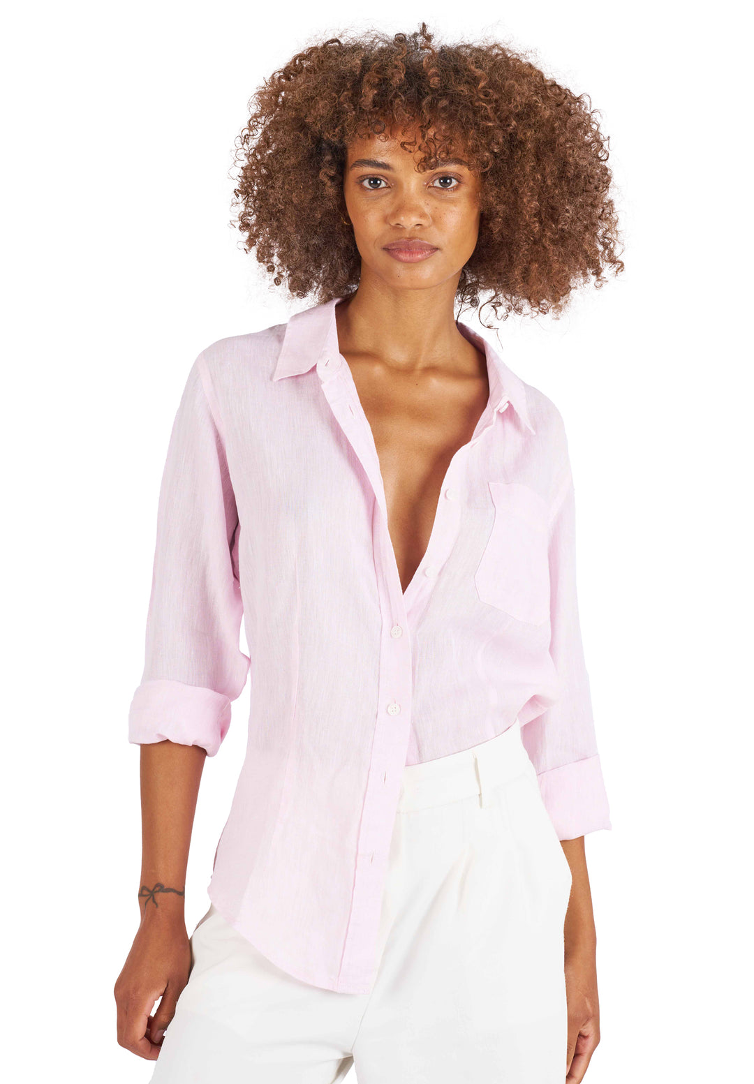 Lina Pink Melange, Slim-Fit Linen Shirt