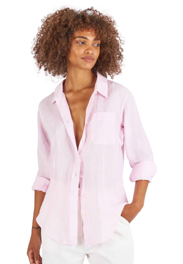 Lina Pink Melange, Slim-Fit Linen Shirt