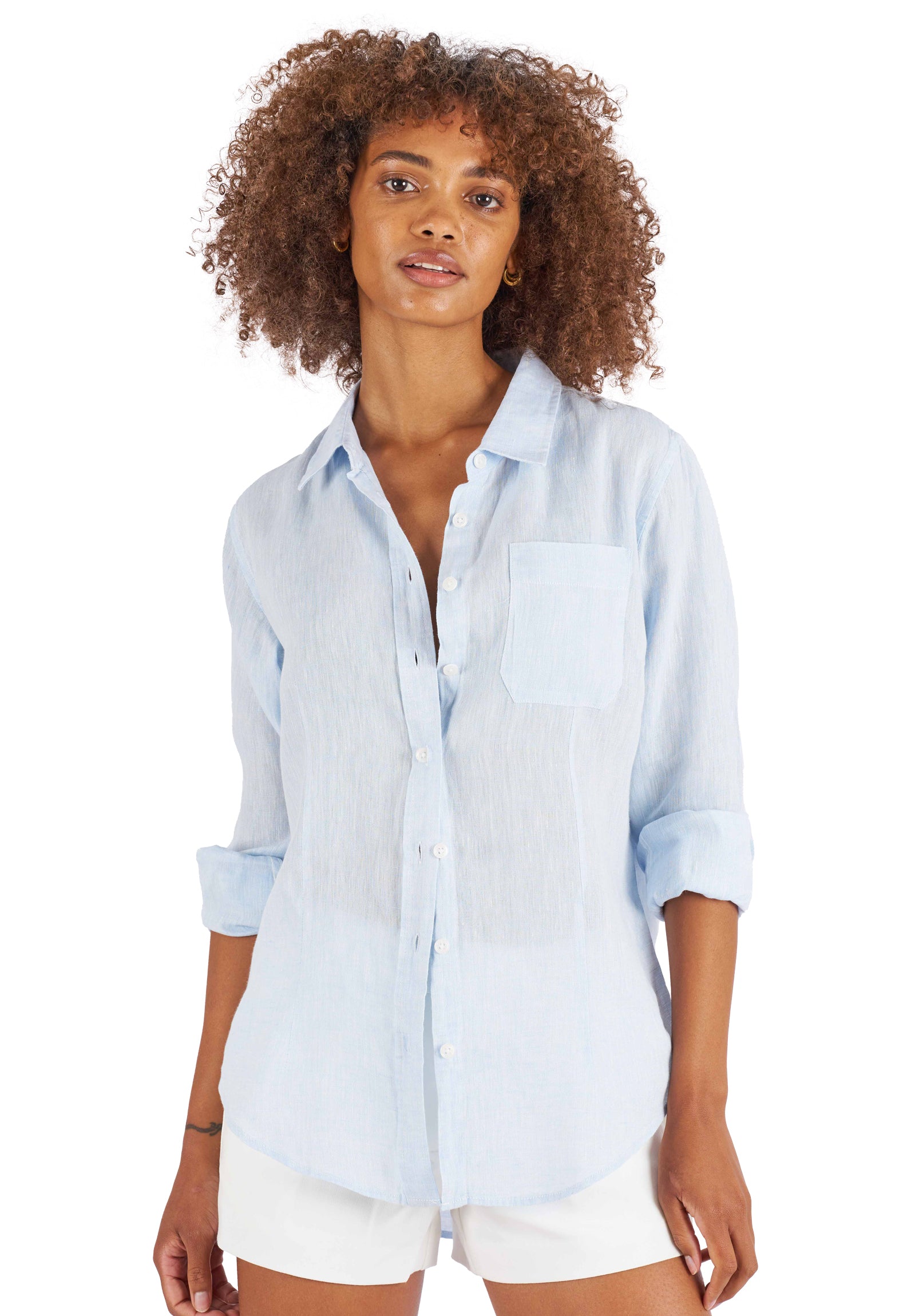 Lina Azure Melange Slim-Fit Linen Shirt – CAMIXA