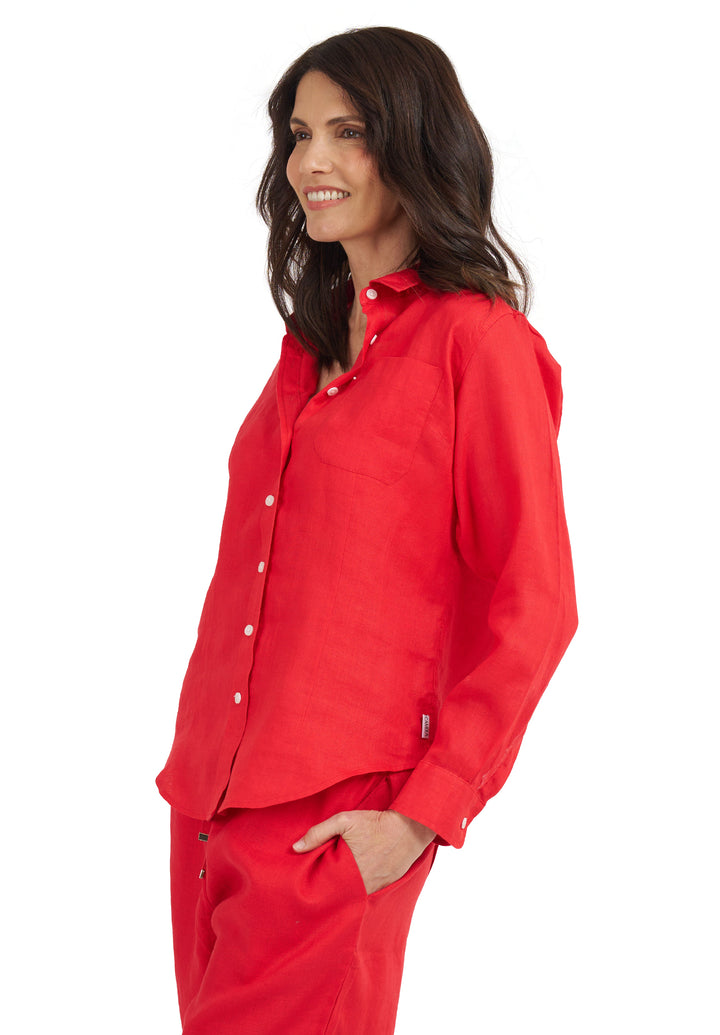 Lina Red Slim-Fit Linen Shirt