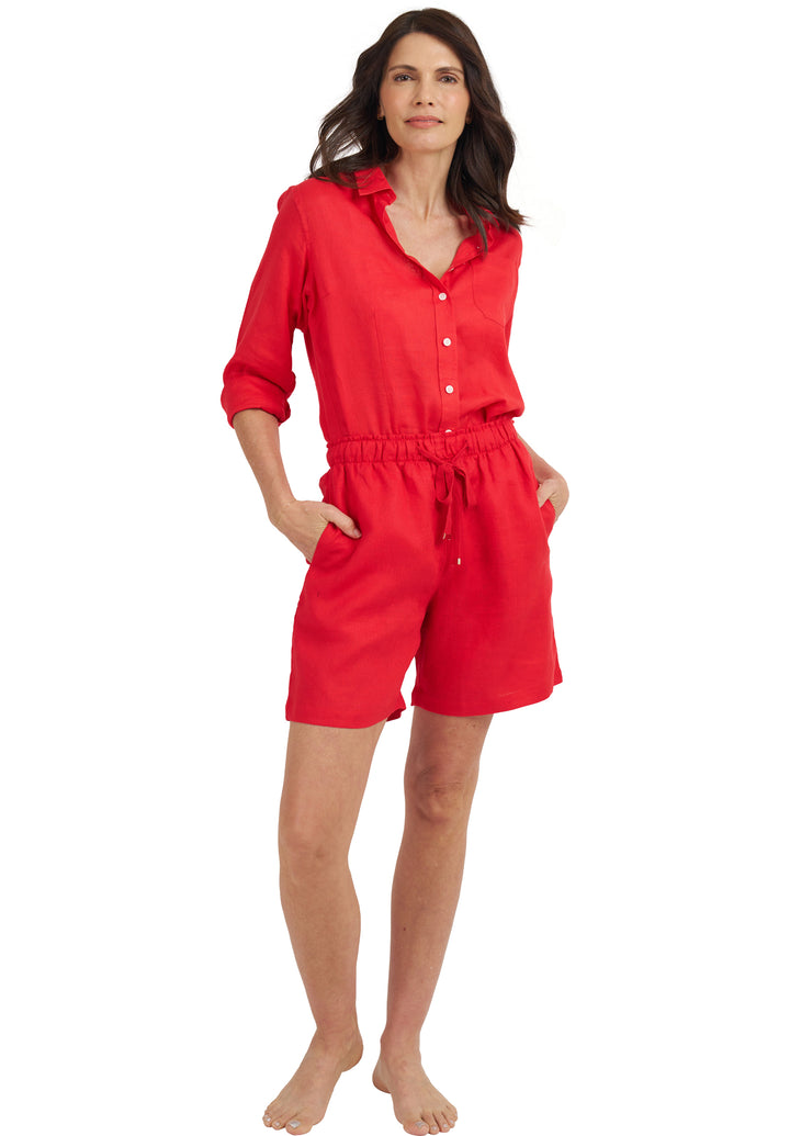 Lina Red Slim-Fit Linen Shirt