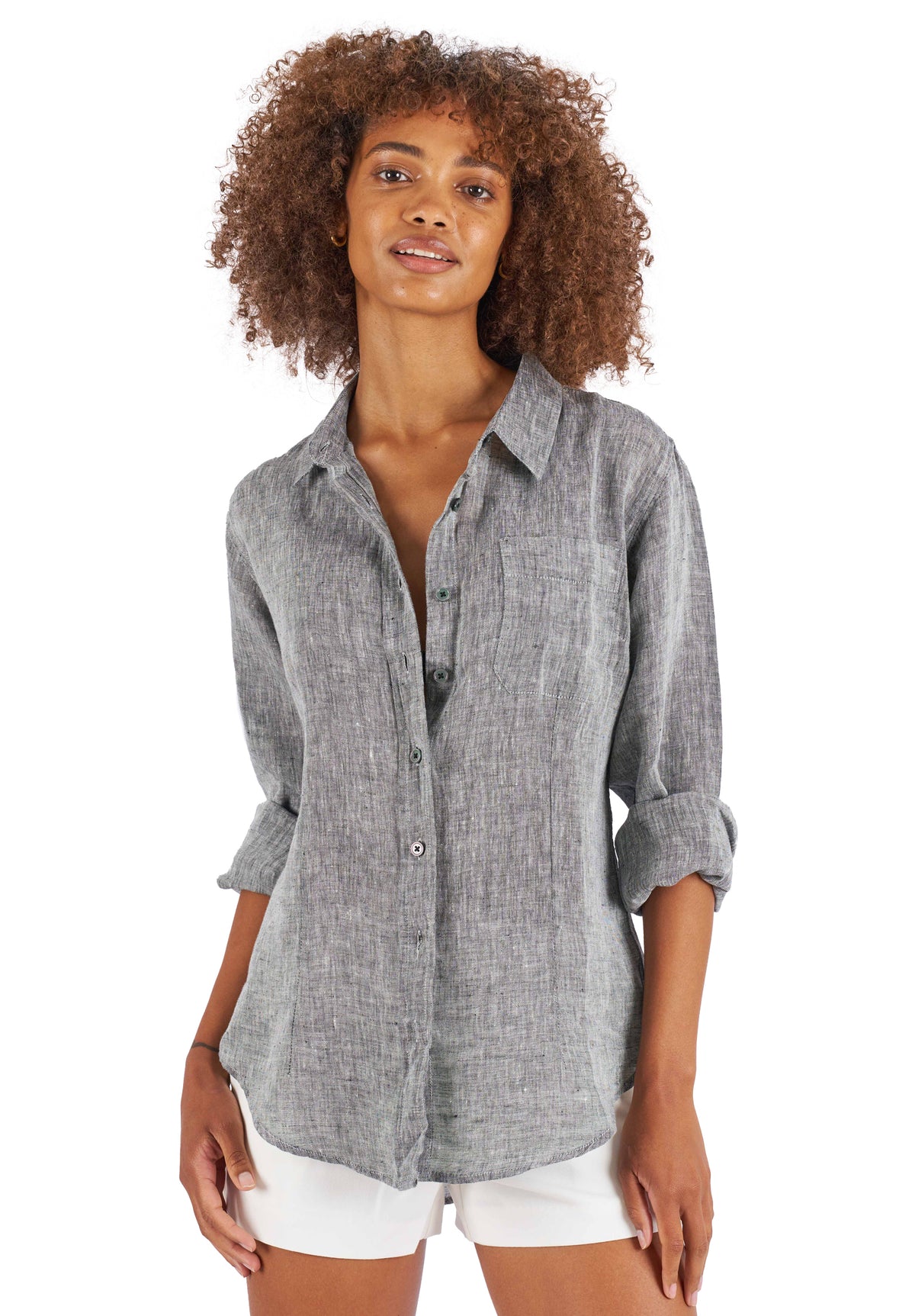 Lina Black Melange Slim-Fit Linen Shirt