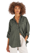 Luna Olive Green Oversized Linen Shirt with Pockets